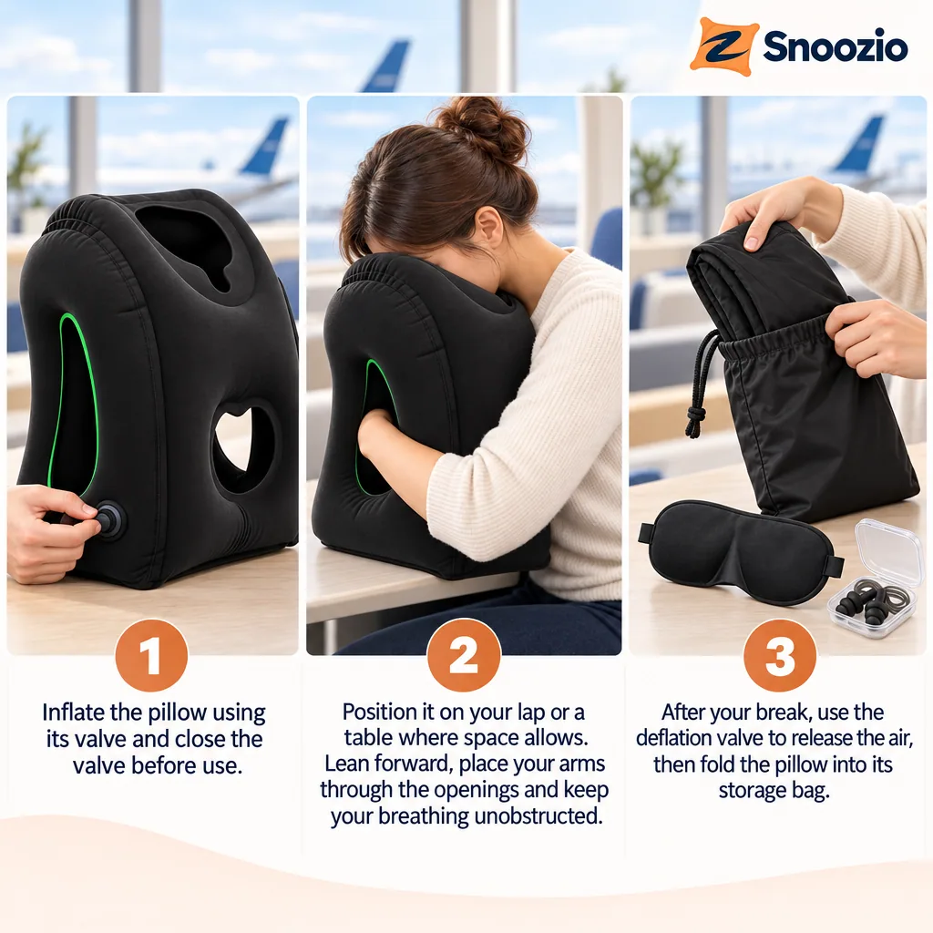 Snoozio Inflatable Travel Pillow — practical use